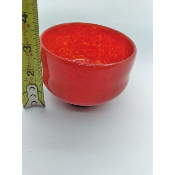 Vtg. lava red speckled art glass handblown footed votive vase signed O'dell 96 - Picture 8 of 15